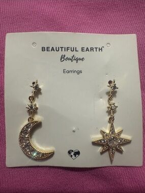 Gold Moon & Star Drop Earrings